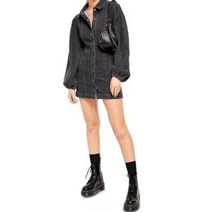 Free people black denim ballon sleeve dress L